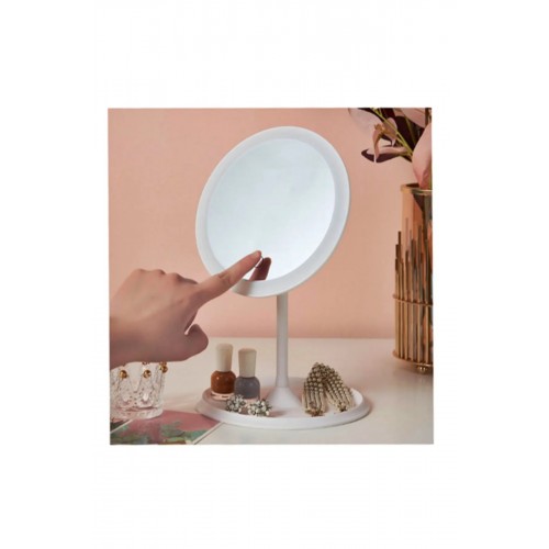 Yuvarlak Makyaj Aynası 90° Oynar Başlıklı USB Şarjlı 3 Renk LED Işık Şiddeti Ayarlanabilir AYNA